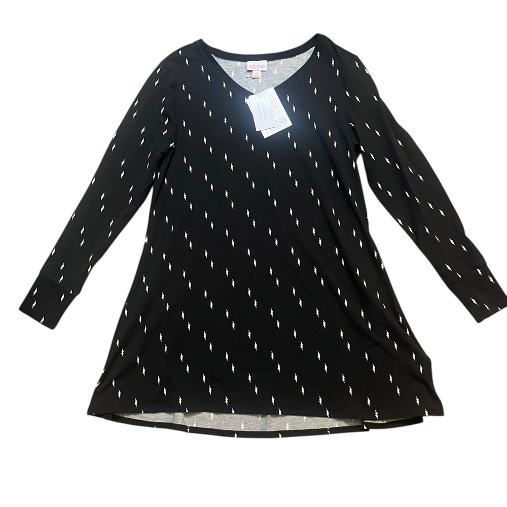 LulaRoe Elizabeth Women’s XS Long Sleeve Tunic Shirt Black White Lightning Bolts